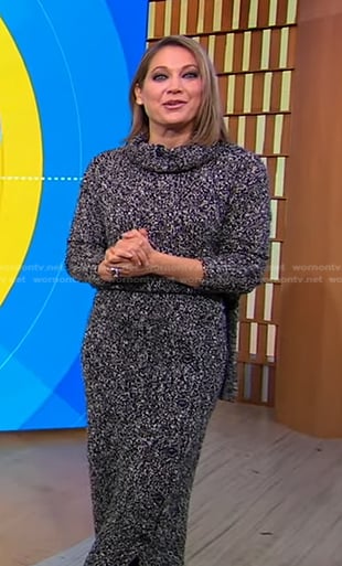 Ginger's black marled sweater and knit skirt on Good Morning America