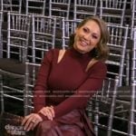 Ginger’s burgundy cutout sweater and leather wrap skirt on Good Morning America