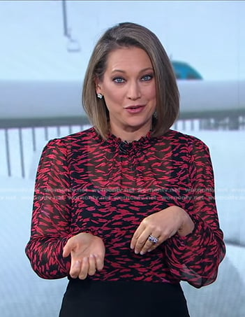 Ginger’s black and red print sheer blouse on Good Morning America