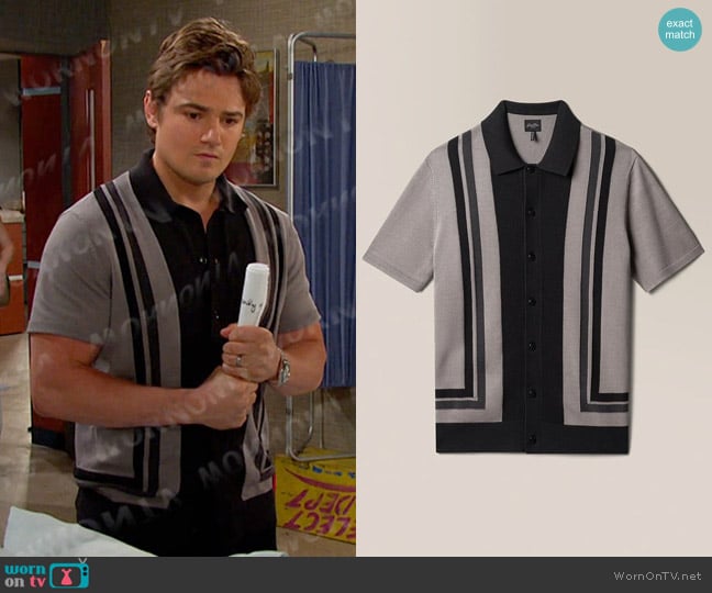 Good Man Brand Essex Striped Knit Polo in Heather Grey worn by Johnny DiMera (Carson Boatman) on Days of our Lives