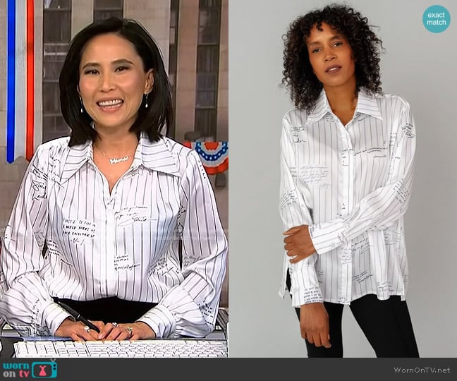 Gravitas Kamala Oversized Button Down Top worn by Vicky Nguyen on NBC News Daily