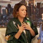 Celeste Barber’s green embroidered bomber jacket on The Drew Barrymore Show