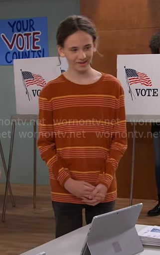 Grover's orange striped long sleeve t-shirt on The Neighborhood