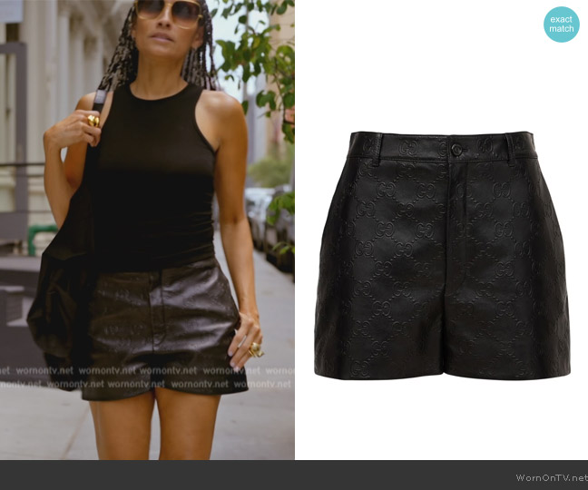 Gucci Gg-monogram Leather Shorts In Black worn by Racquel Chevremont on The Real Housewives of New York City