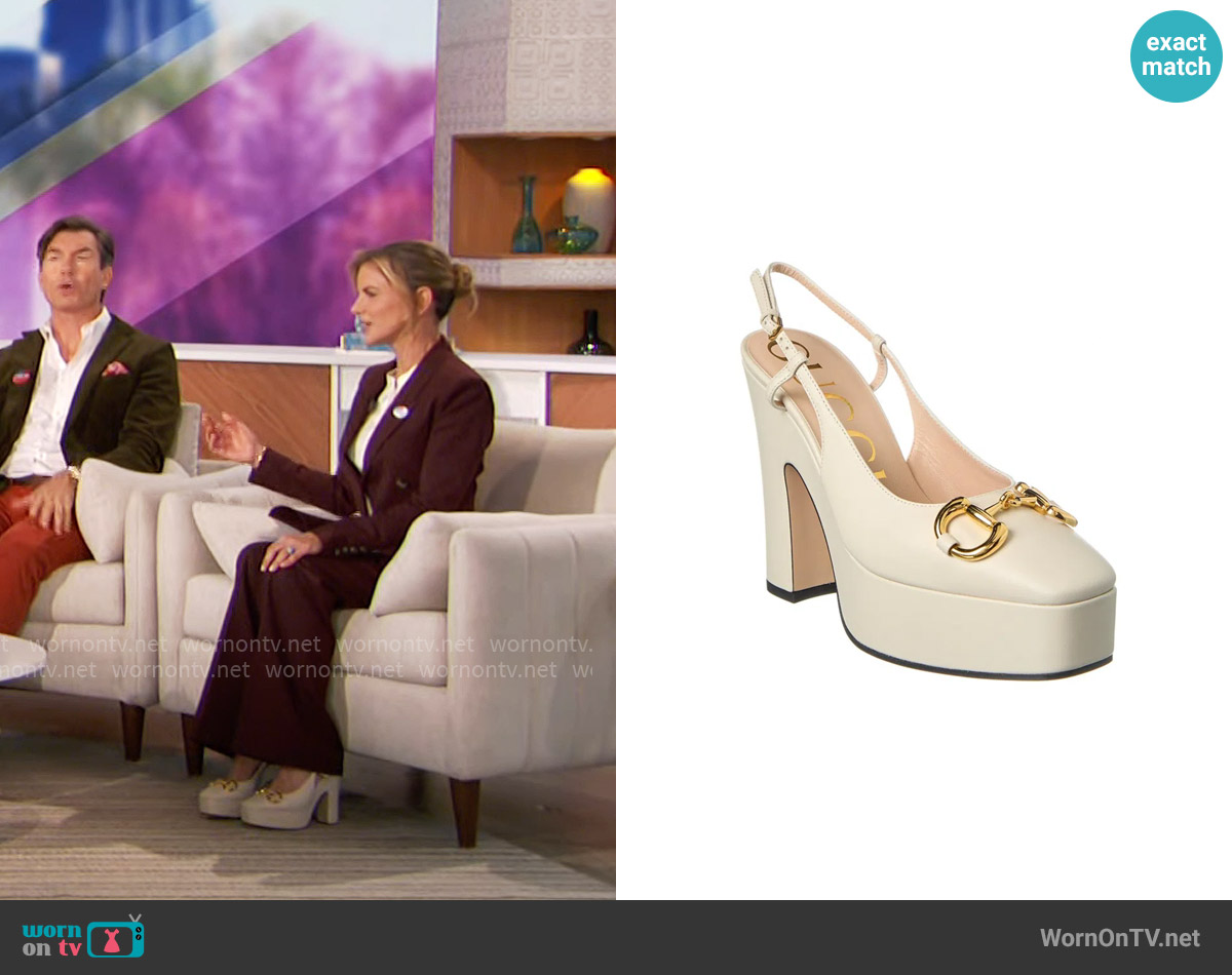 Gucci Baby Leather Bit Slingback Platform Pumps In White worn by Natalie Morales on The Talk