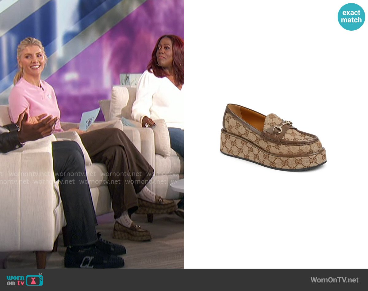 Gucci Idle Monogram Bit Platform Loafers worn by Amanda Kloots on The Talk