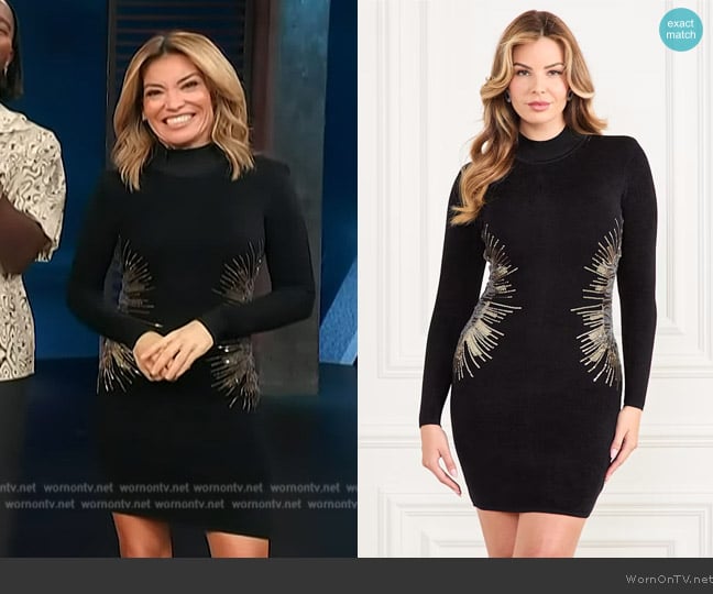 Guess Sparkler Sequin Velour Dress worn by Kit Hoover on Access Hollywood