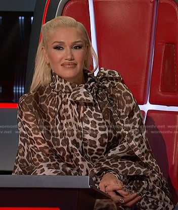 Gwen’s leopard tie neck blouse on The Voice