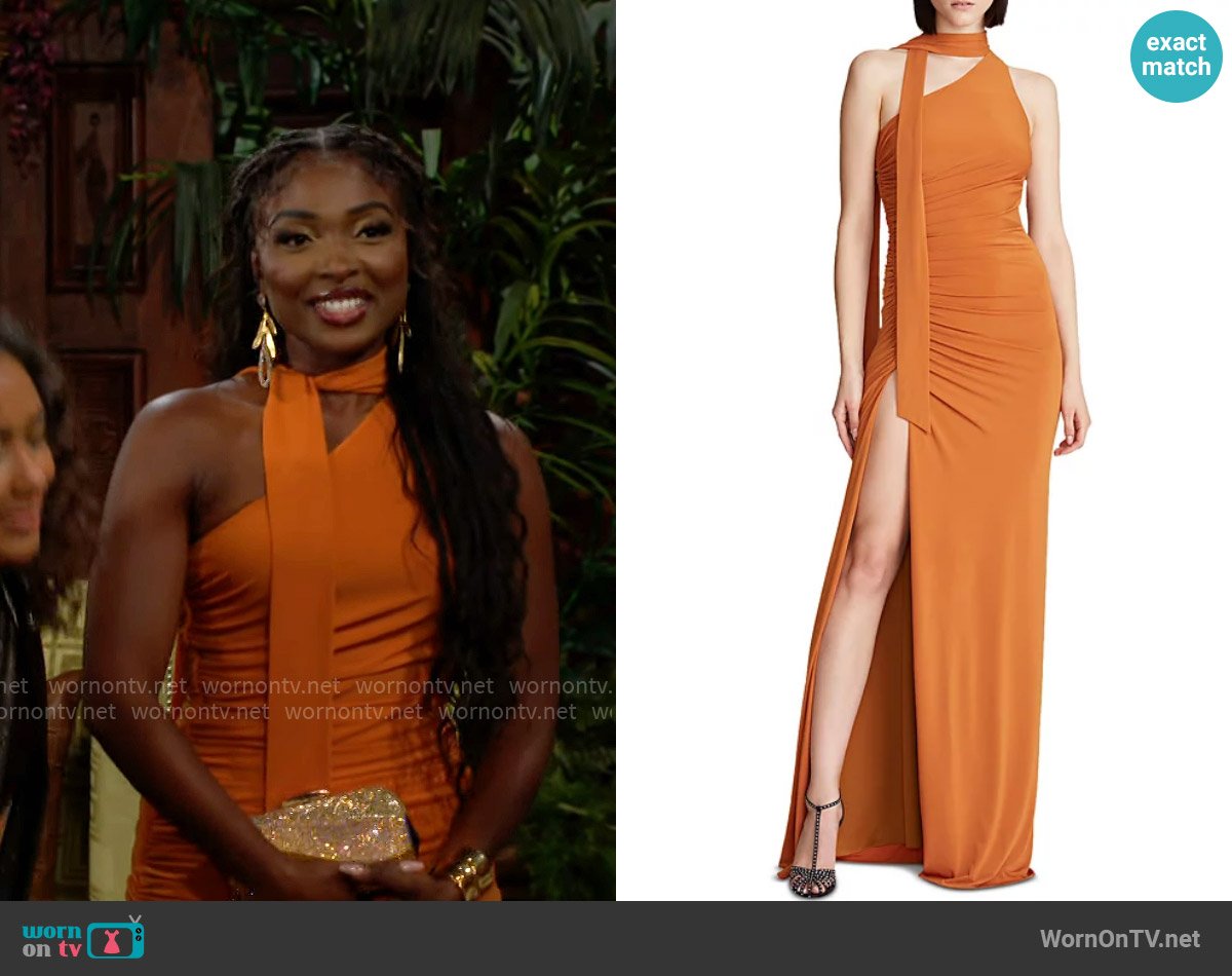 Halston Audrie Asymmetrical Evening Gown worn by Ana Hamilton (Loren Lott) on The Young and the Restless