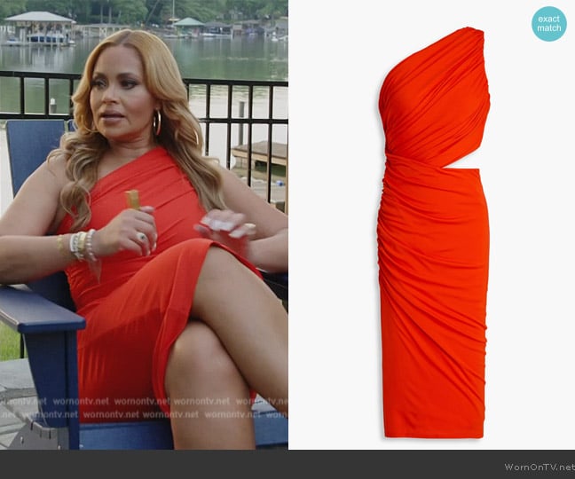 Halston Cassidy Jersey Ruched Cocktail Dress worn by Gizelle Bryant on The Real Housewives of Potomac