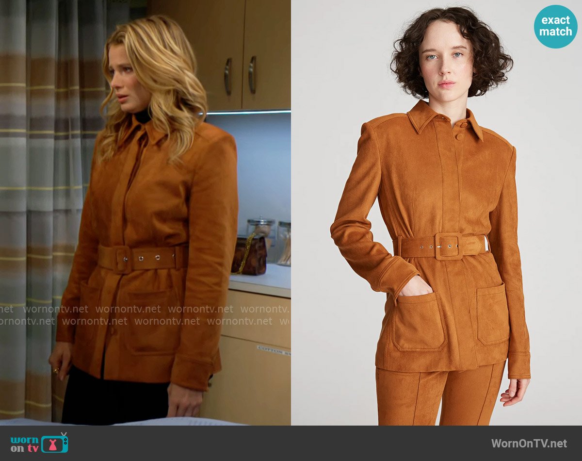 Halston Jesse Jacket In Ultrasuede worn by Summer Newman (Allison Lanier) on The Young and the Restless