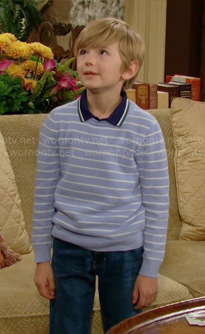 Harrison’s blue striped sweater on The Young and the Restless