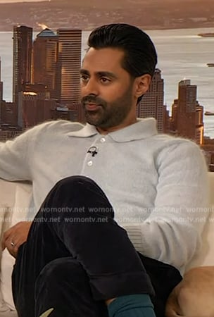 Hasan Minhaj’s light blue sweater on The Drew Barrymore Show