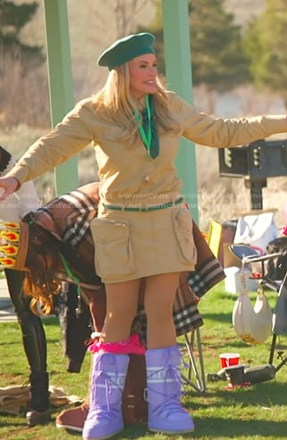 Heather's beige utility mini skirt on The Real Housewives of Salt Lake City