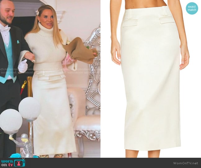 Helsa Heavy Satin Column Skirt in Bone worn by Heather Gay on The Real Housewives of Salt Lake City