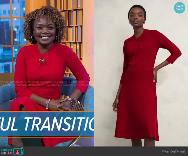 Hobbs Effie Knitted Dress in True Red worn by Karine Jean-Pierre on Good Morning America