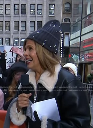 Hoda's black embellished beanie on Today