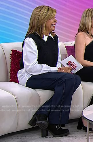 Hoda’s black buckled ankle boots on Today