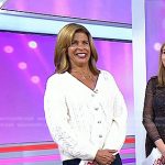 Hoda’s white cable knit cardigan and frayed jeans on Today