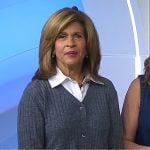 Hoda’s white shirt and grey ribbed cardigan on Today