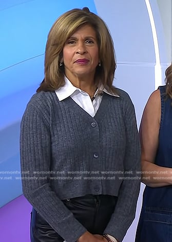 Hoda's white shirt and grey ribbed cardigan on Today