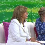 Hoda’s white gathered sleeve blazer and wide leg pants on Today