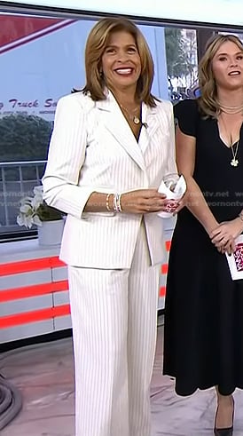 Hoda's white pinstripe blazer and pant suit on Today