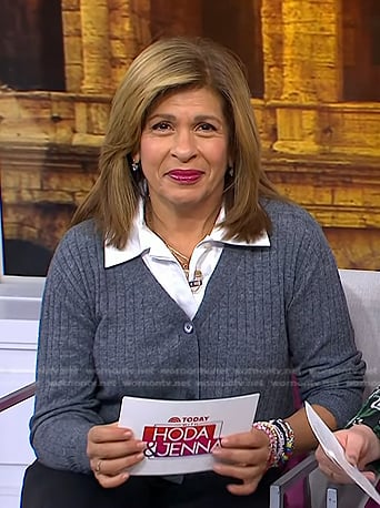 Hoda's white shirt and grey ribbed cardigan on Today