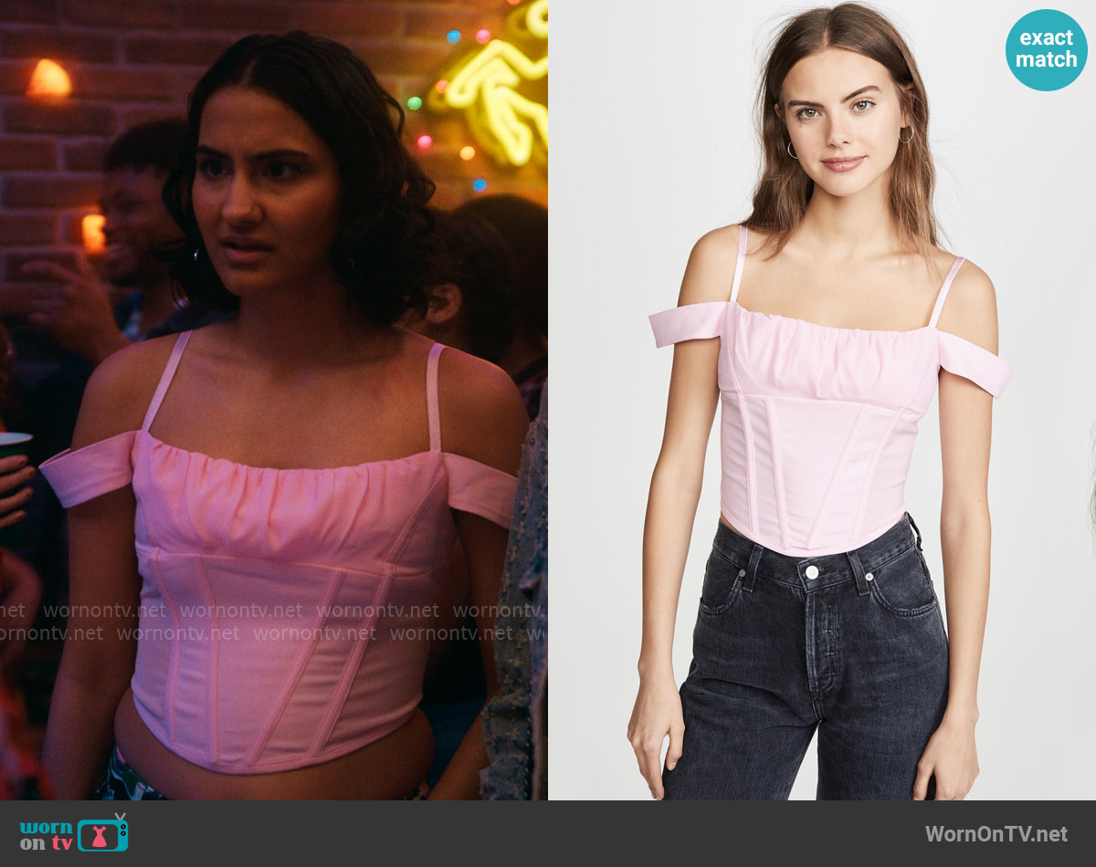 I AM GIA Bridget Top worn by Bela Malhotra (Amrit Kaur) on The Sex Lives of College Girls