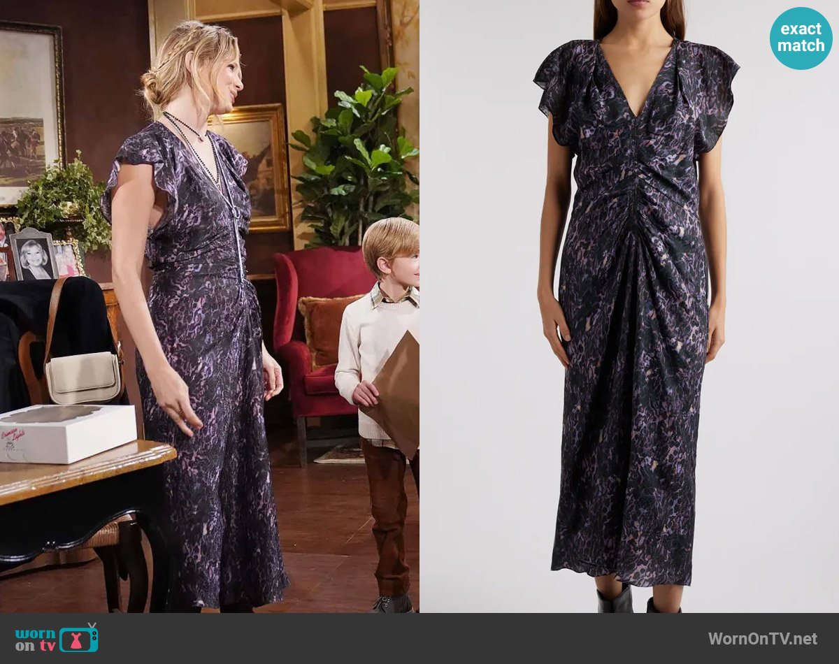 Isabel Marant Lyndsay Dress in Dark Plum worn by Summer Newman (Allison Lanier) on The Young and the Restless