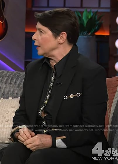 Isabella Rossellini’s black embroidered shirt and blazer on The Kelly Clarkson Show