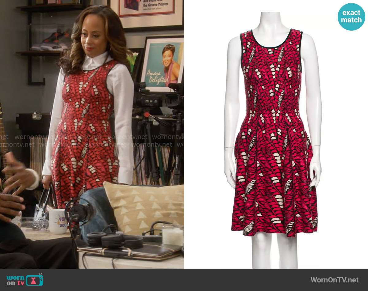 Issa London Geo Print Jacquard Knit Fit Flare Dress worn by Ivy Reed (Essence Atkins) on Poppas House