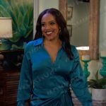 Jada’s green satin wrap shirtdress on Days of our Lives