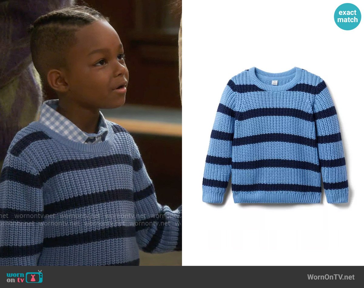 Janie and Jack The Striped Sweater in Merchant Marine Stripe worn by Trey (Caleb R. Johnson) on Poppas House