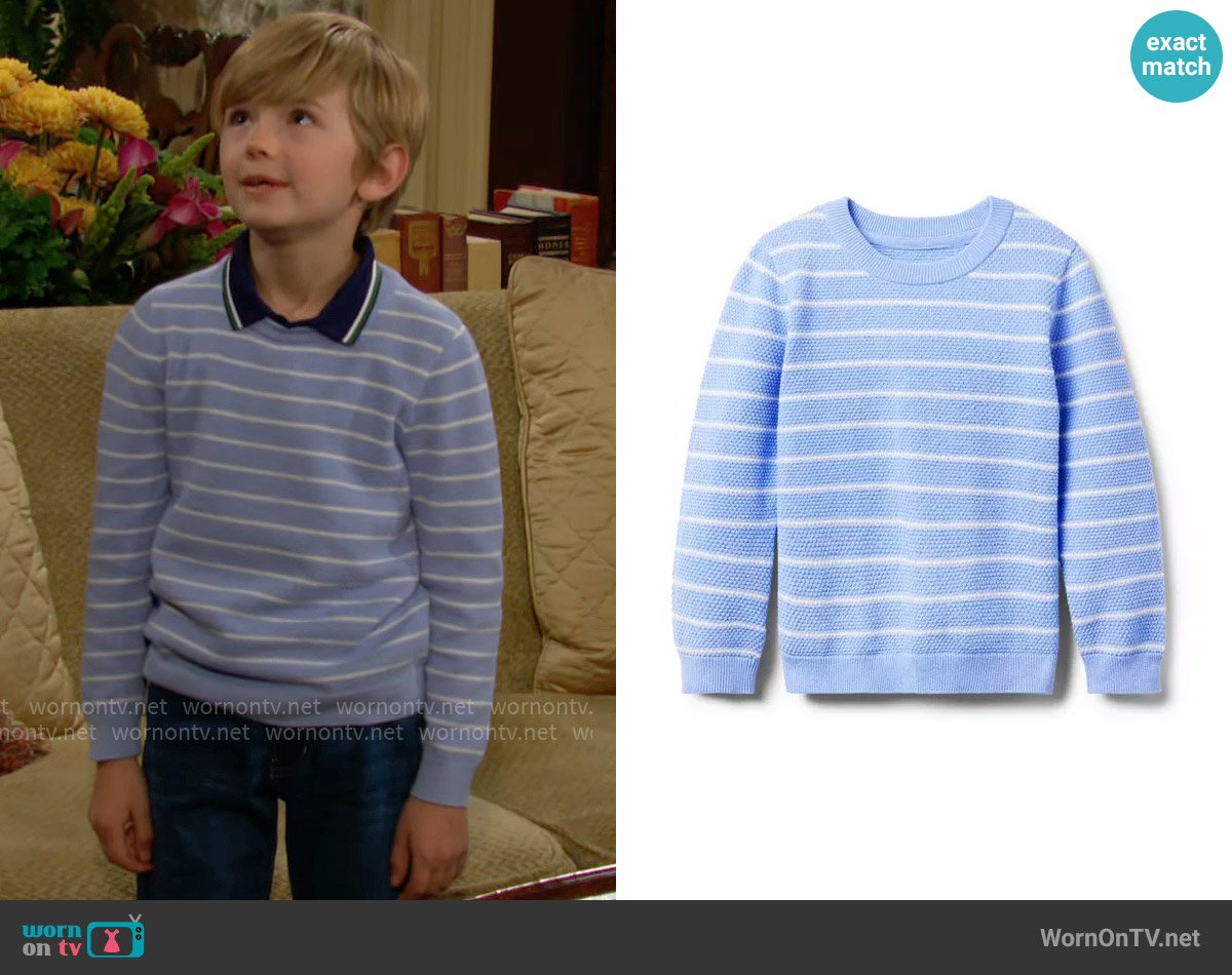 Janie + Jack Striped Textured Sweater worn by Harrison Abbott (Redding Munsell) on The Young and the Restless