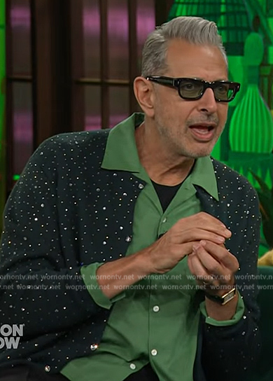 Jeff Goldblum's green embellished cardigan on The Kelly Clarkson Show