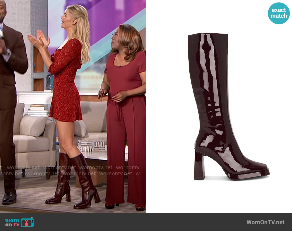 Jeffrey Campbell Maximal Boots in Wine worn by Amanda Kloots on The Talk