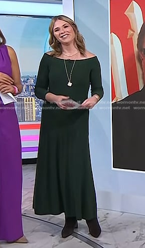 Jenna's green off-shoulder maxi dress on Today