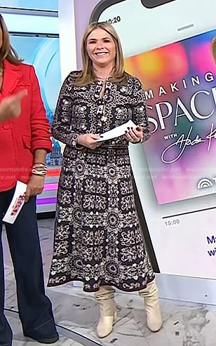 Jenna's grey printed cardigan and skirt on Today