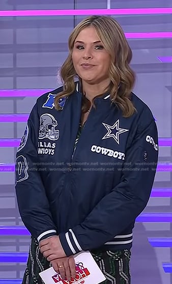 Jenna's navy Dallas Cowboys bomber jacket on Today