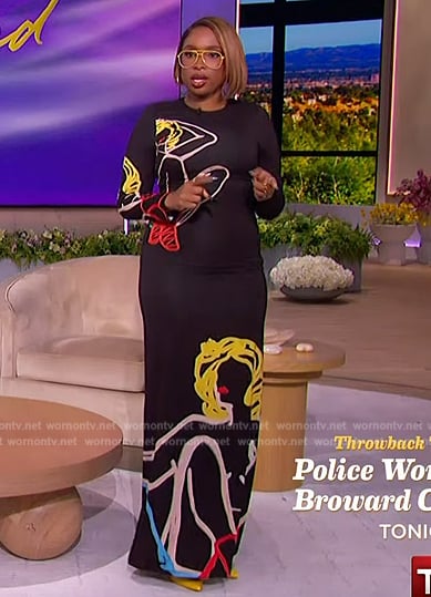 Jennifer’s black printed maxi dress on The Jennifer Hudson Show