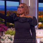 Jennifer’s black off shoulder ruffle maxi dress on The Jennifer Hudson Show