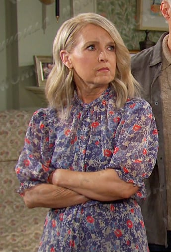 Jennifer's blue floral tie neck maxi dress on Days of our Lives