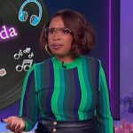 Jennifer’s green striped top and leather skirt on The Jennifer Hudson Show