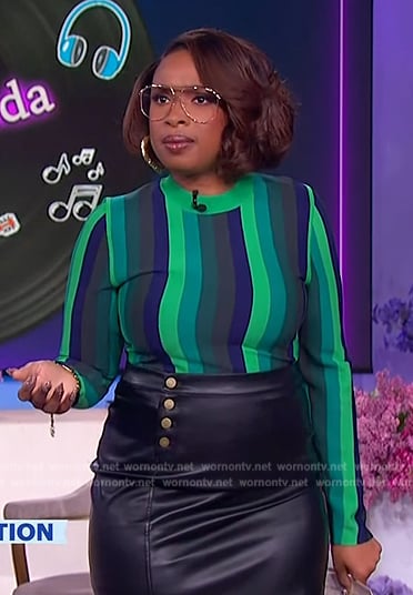 Jennifer’s green striped top and leather skirt on The Jennifer Hudson Show