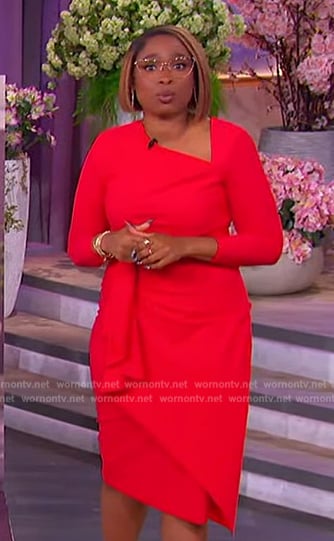 Jennifer’s red ruffle front dress on The Jennifer Hudson Show