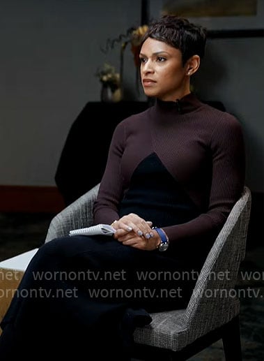 Jericka Duncan's brown and black rib knit dress on CBS Mornings