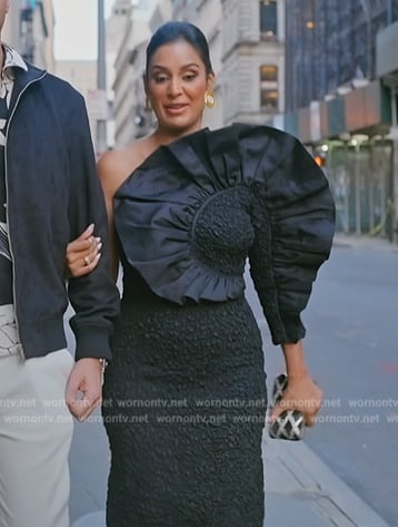 Jessel's black ruffle one shoulder dress on The Real Housewives of New York City