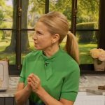 Jessica Seinfeld’s tie neck short sleeve top on The Drew Barrymore Show