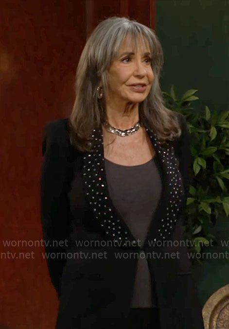 Jill’s black rhinestone studded blazer on The Young and the Restless